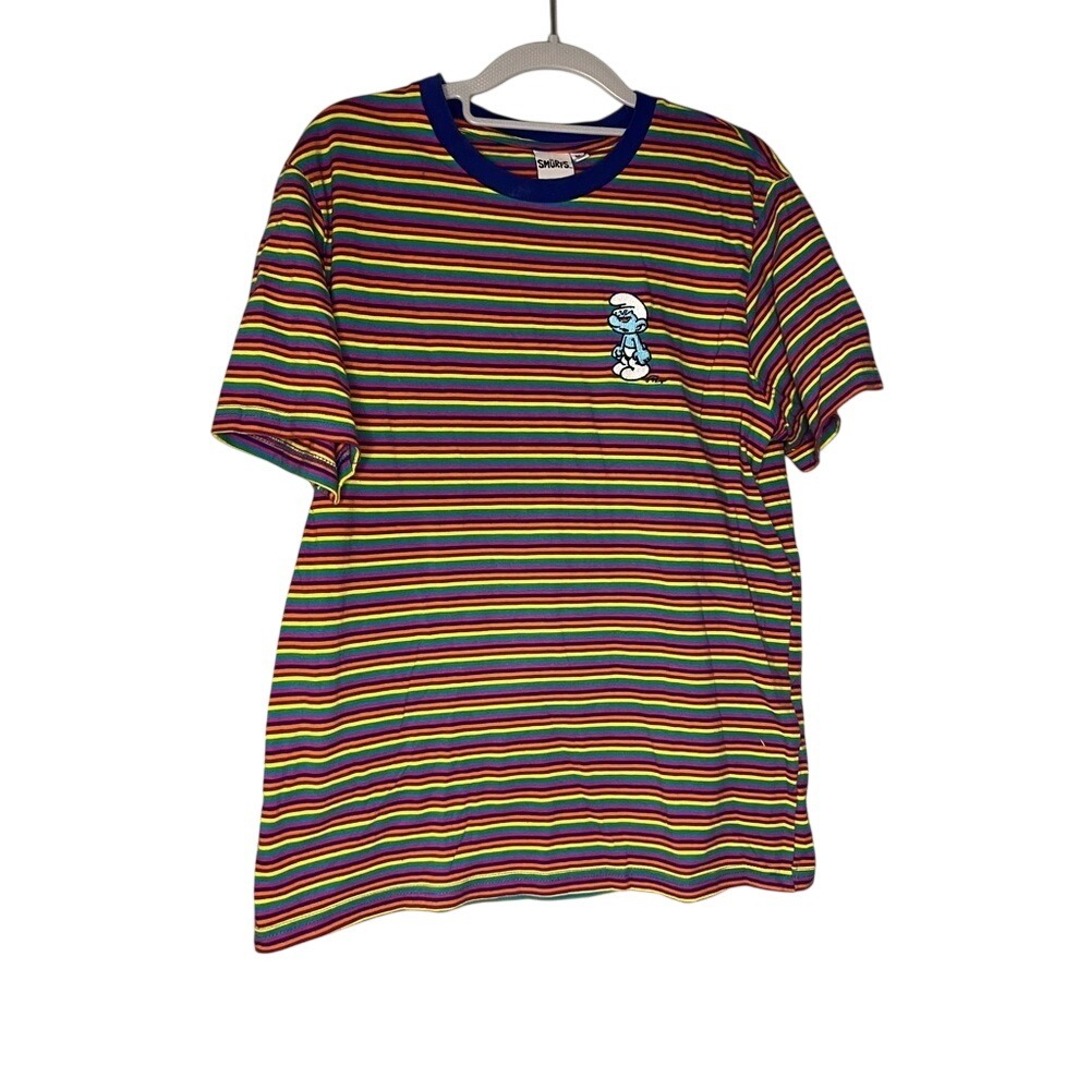 The Smurfs‎ rainbow striped embroidered t-shirt